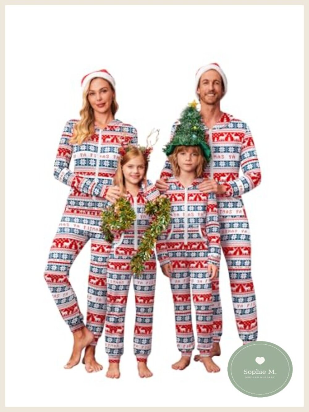 Christmas Family Matching One Piece Pajamas Hooded Zip Front Long Sleeve